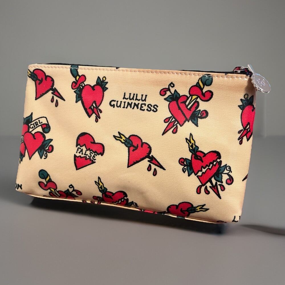 Lulu Guinness Clutch Pouch Cosmetic Bag Heart Arrow Tattoo True Print Exclusive